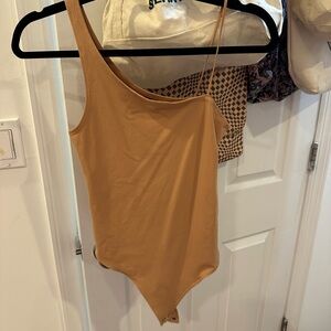 Abercrombie & Fitch One-Shoulder Camel Bodysuit